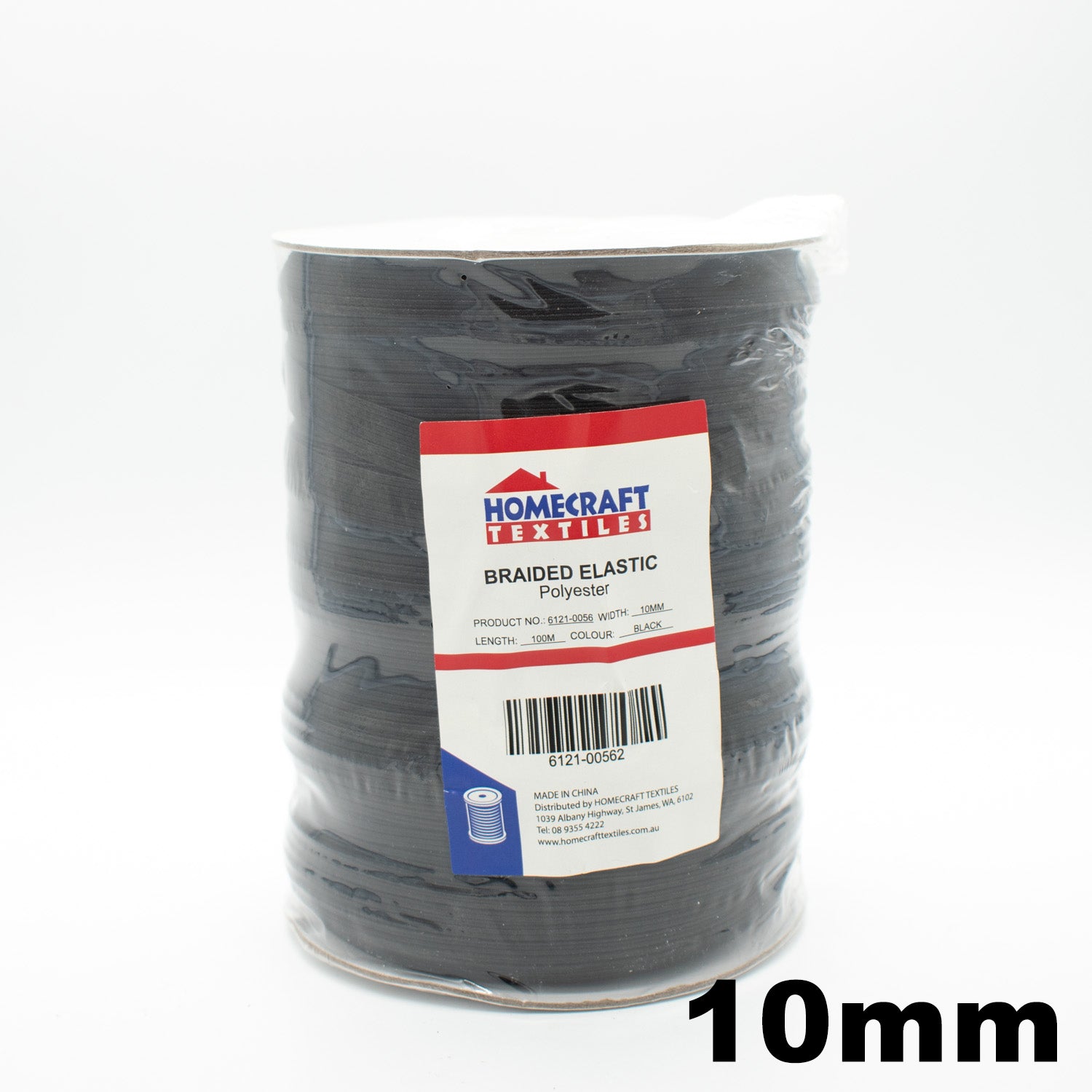 10mm Braided Elastic - 100M Roll - White and Black