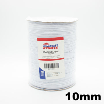 10mm Braided Elastic - 100M Roll - White and Black