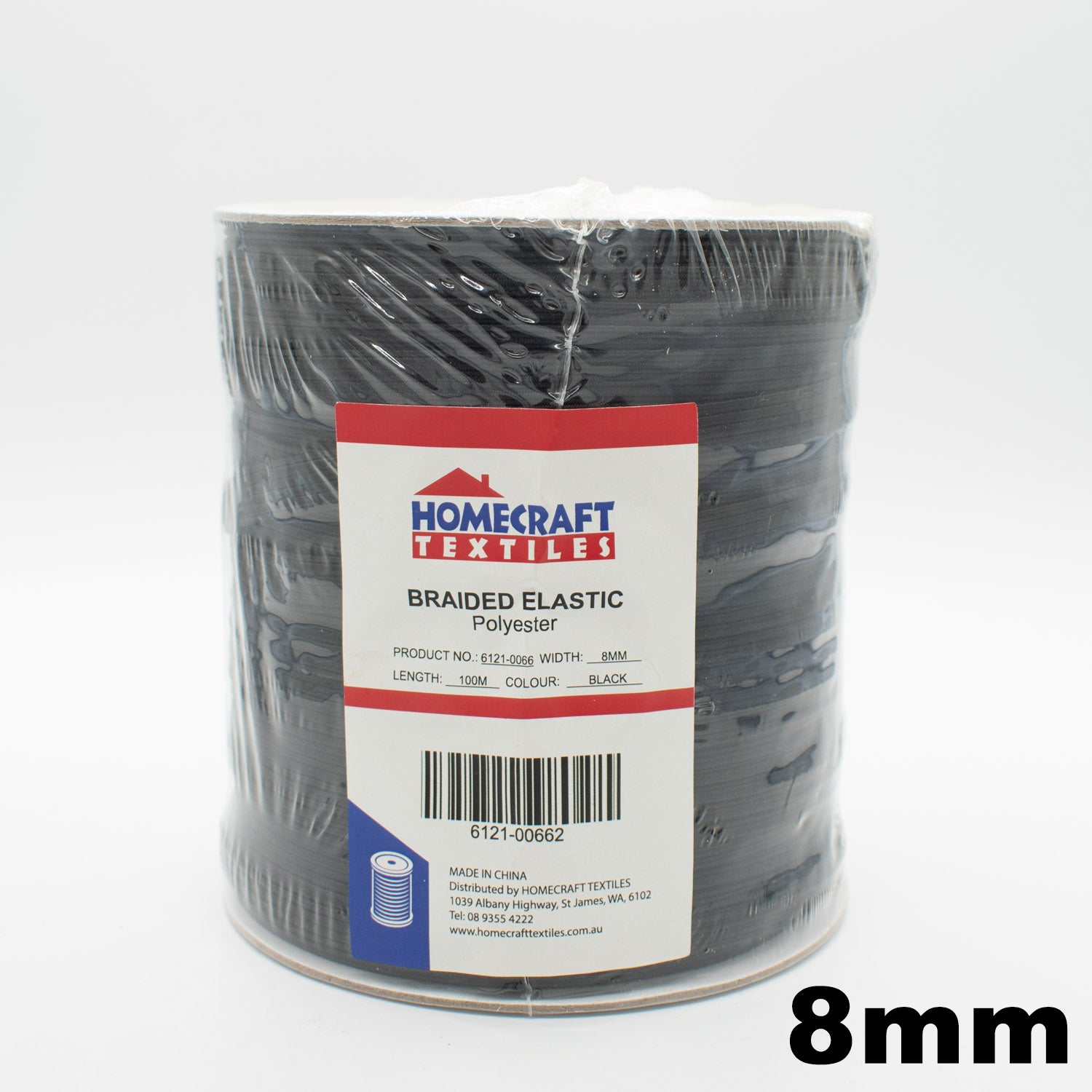 8mm Braided Elastic 100M Roll– Black and White