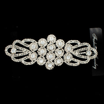 Diamante Motif Sew on Silver Luxury Rhinestone Bridal Jewellery Design-4
