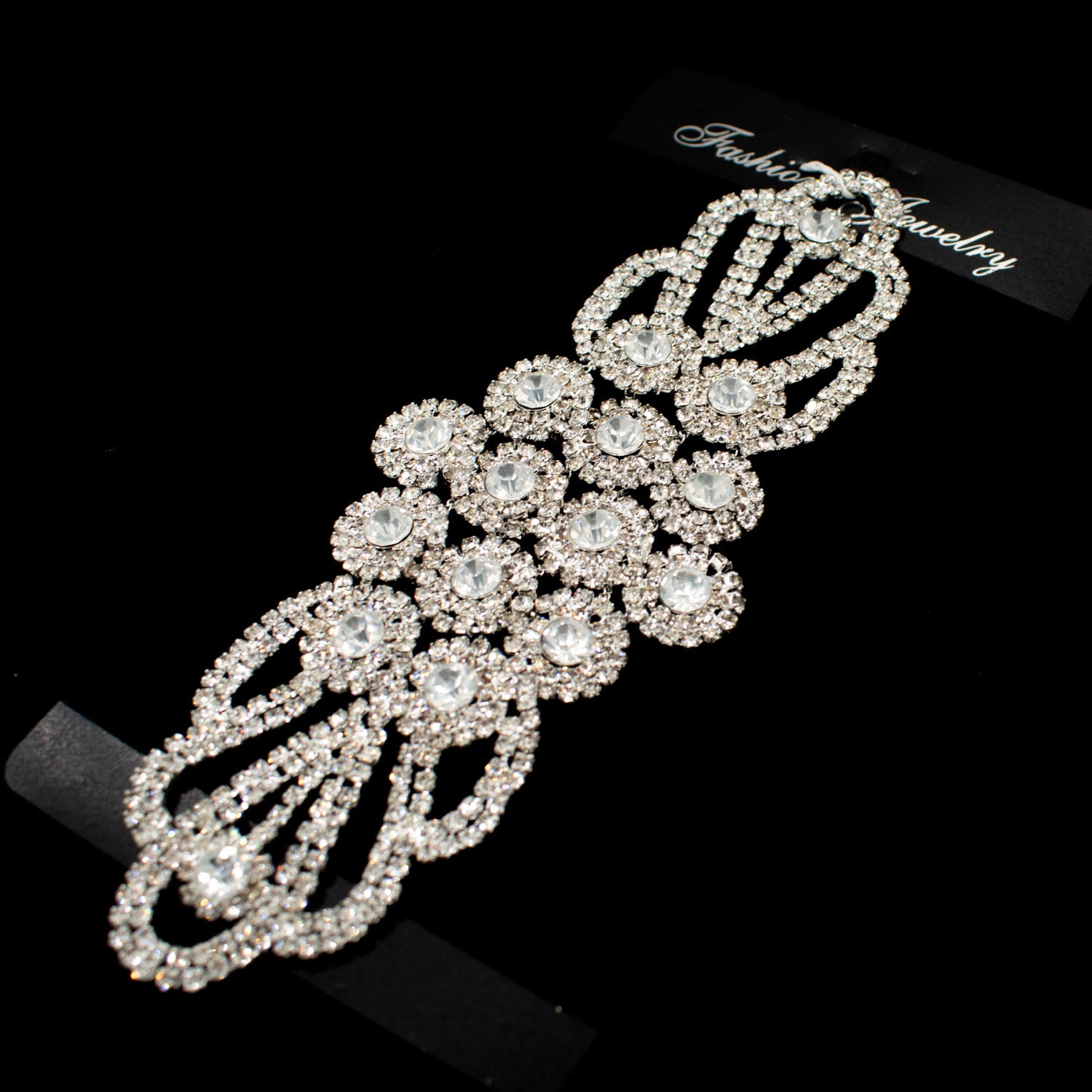 Diamante Motif Sew on Silver Luxury Rhinestone Bridal Jewellery Design-4