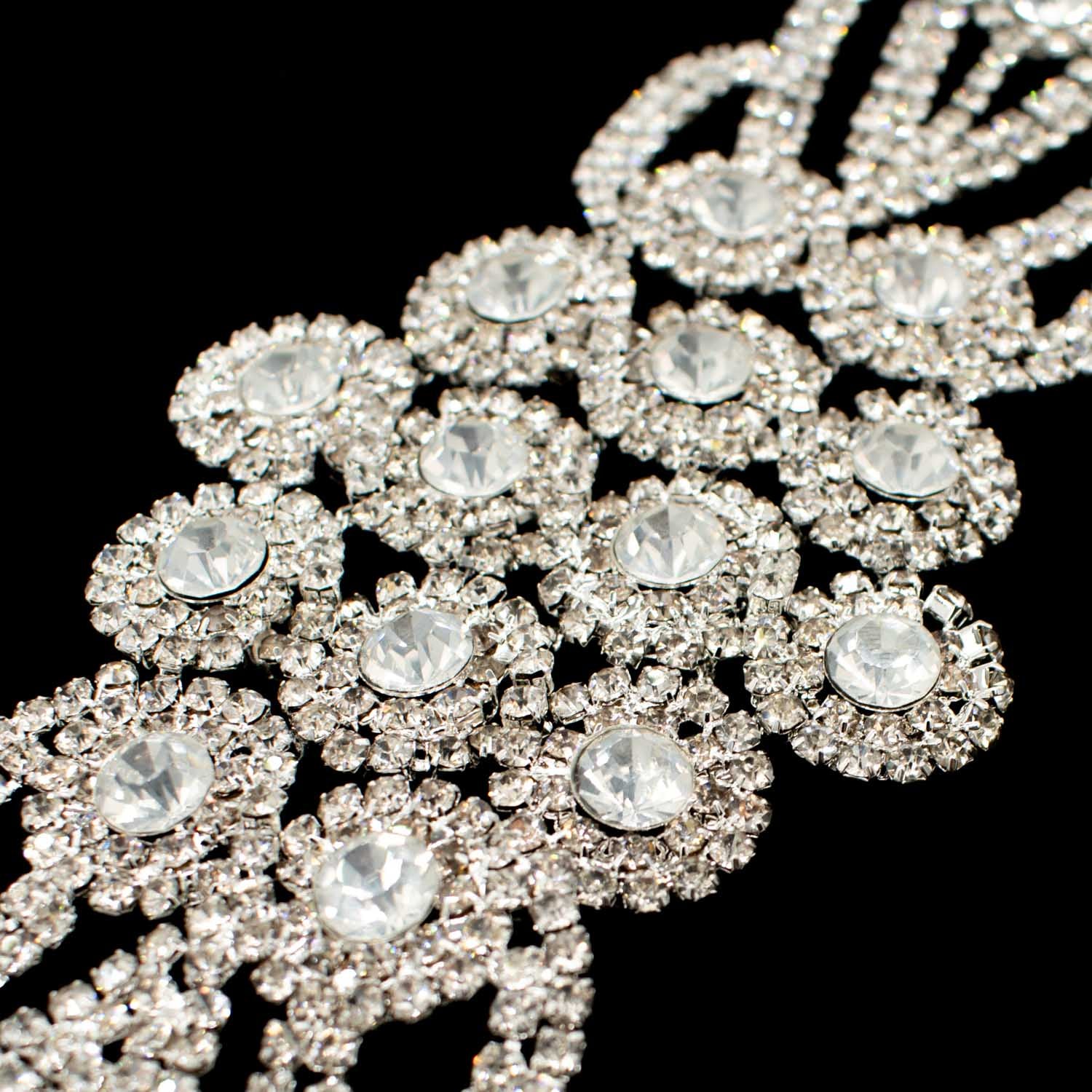 Diamante Motif Sew on Silver Luxury Rhinestone Bridal Jewellery Design-4