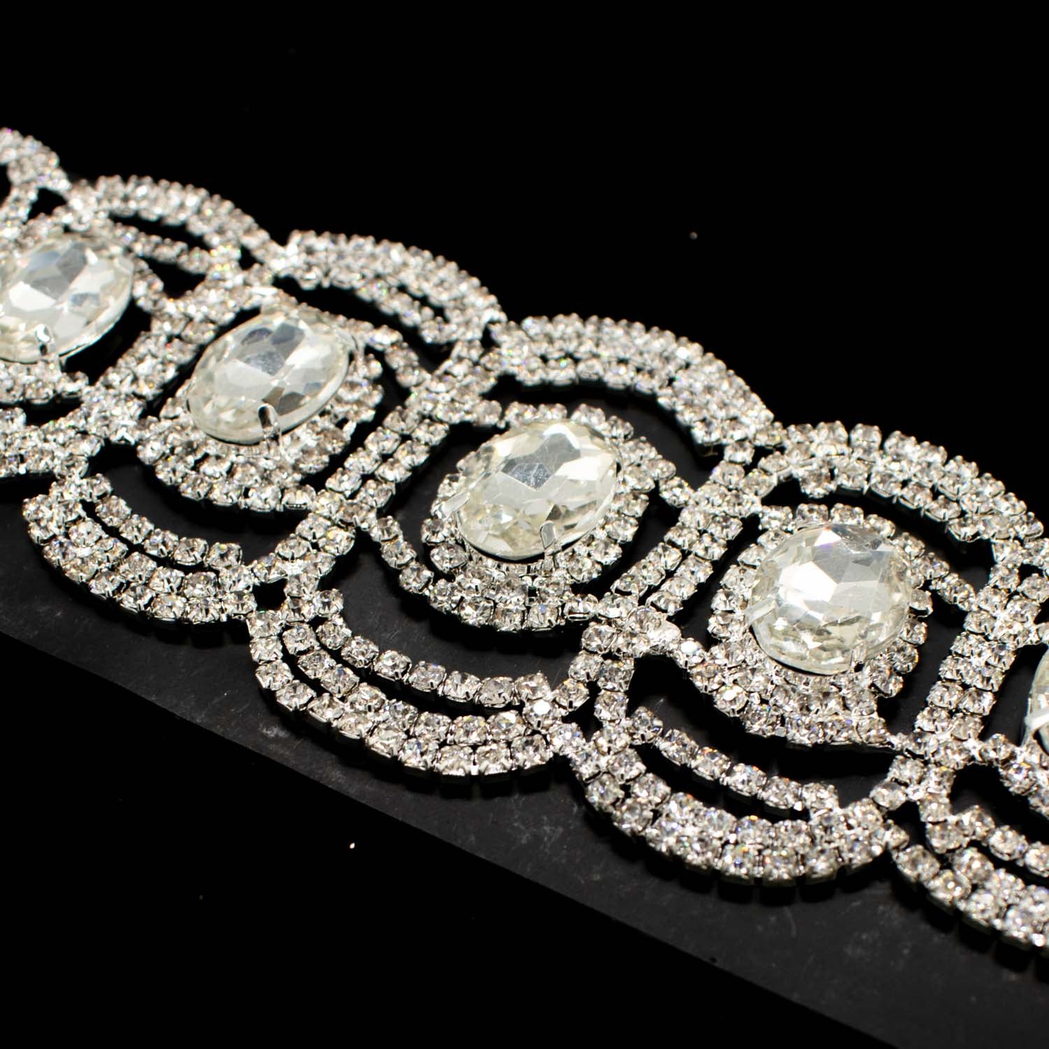 Diamante Motif Sew on Silver Luxury Rhinestone Bridal Jewellery Design-2