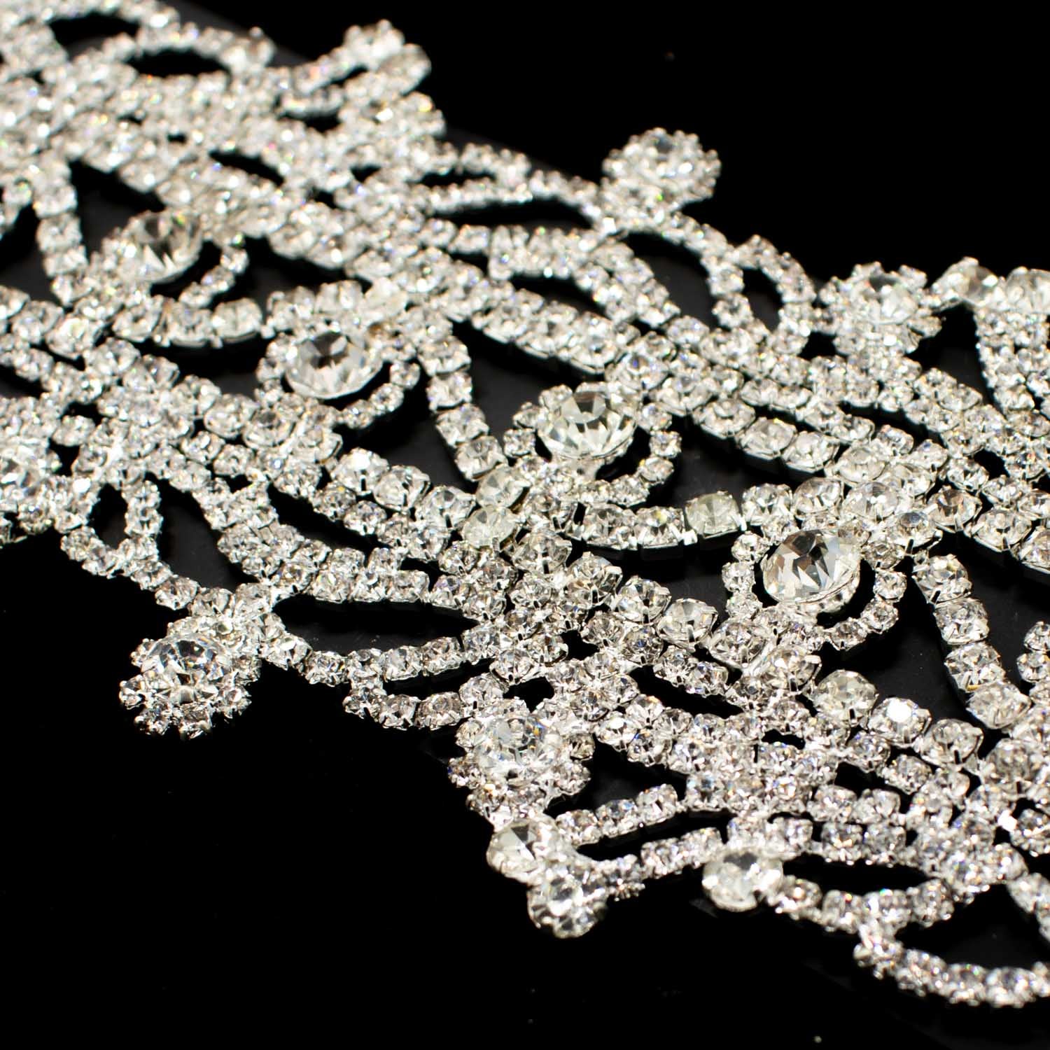 Diamante Motif Sew on Silver Luxury Rhinestone Bridal Jewellery Design-5