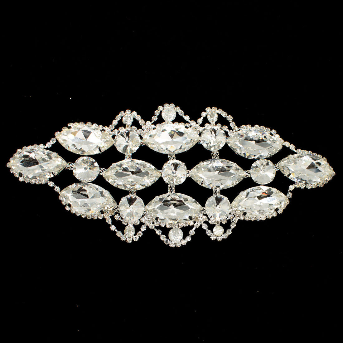 Diamante Motif Sew on Silver Luxury Rhinestone Bridal Jewellery Design-1