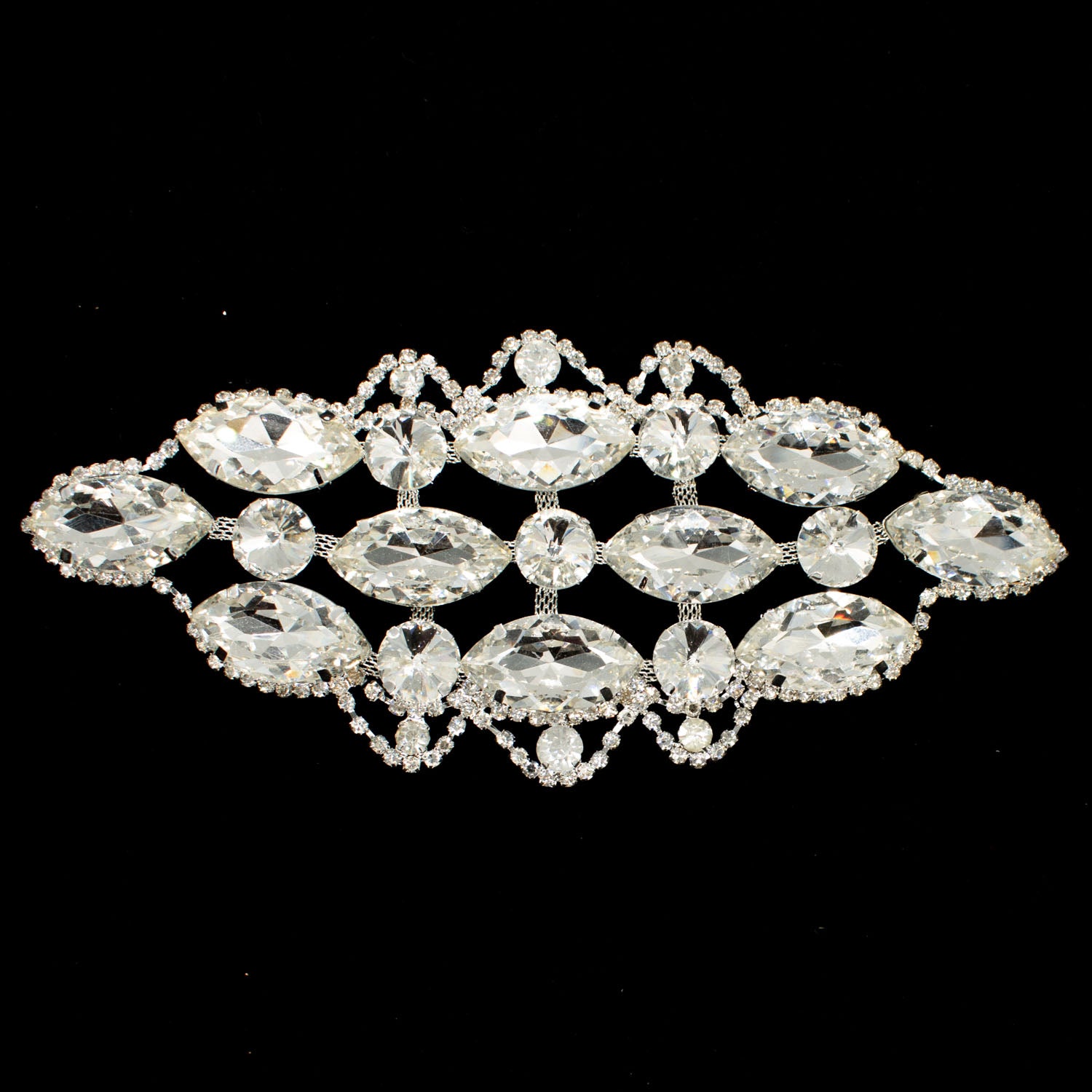 Diamante Motif Sew on Silver Luxury Rhinestone Bridal Jewellery Design-1