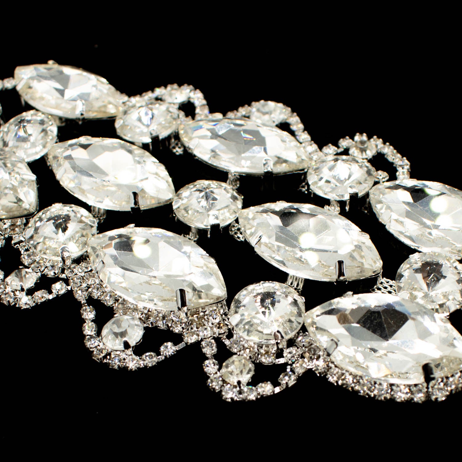 Diamante Motif Sew on Silver Luxury Rhinestone Bridal Jewellery Design-1