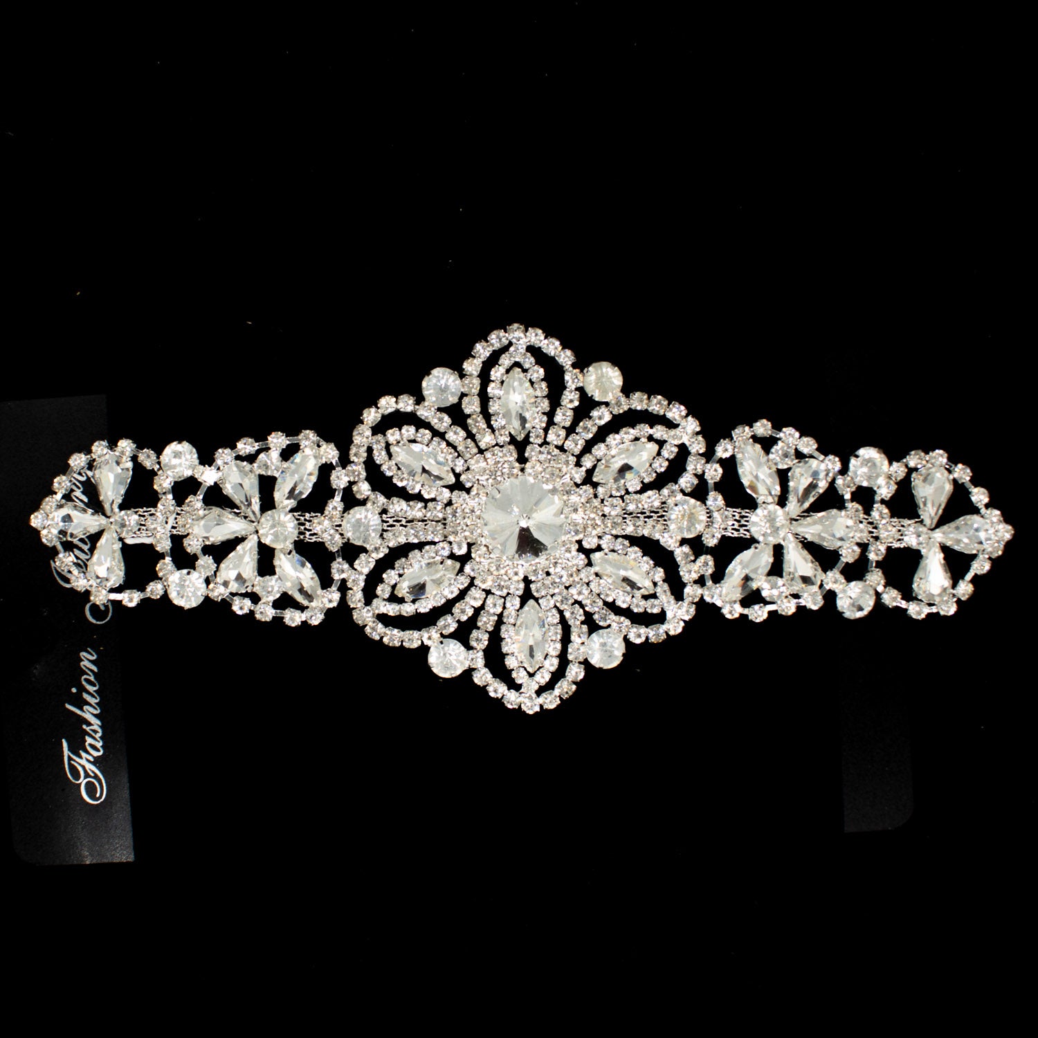Diamante Motif Sew on Silver Luxury Rhinestone Bridal Jewellery Design-3