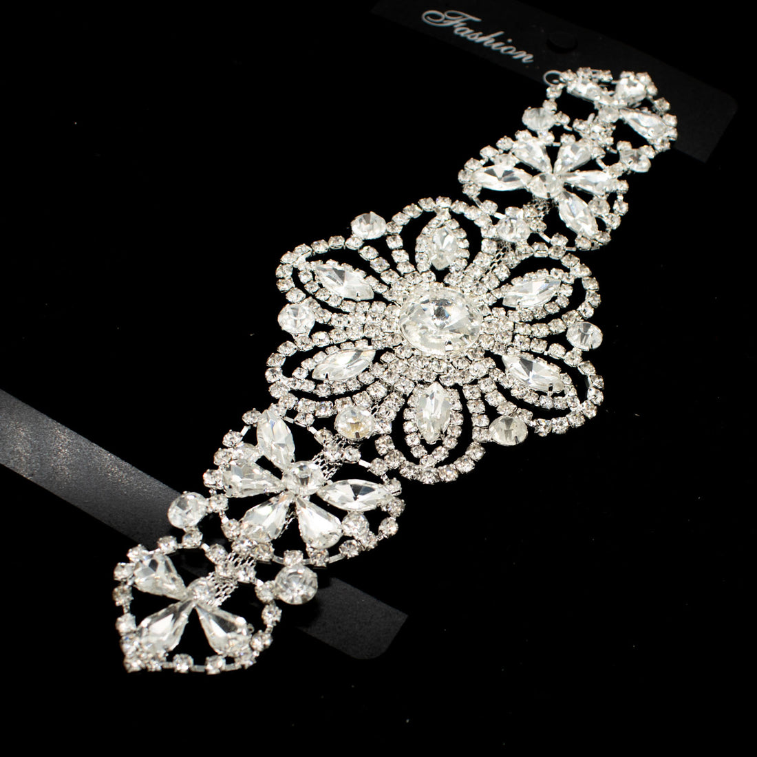 Diamante Motif Sew on Silver Luxury Rhinestone Bridal Jewellery Design-3