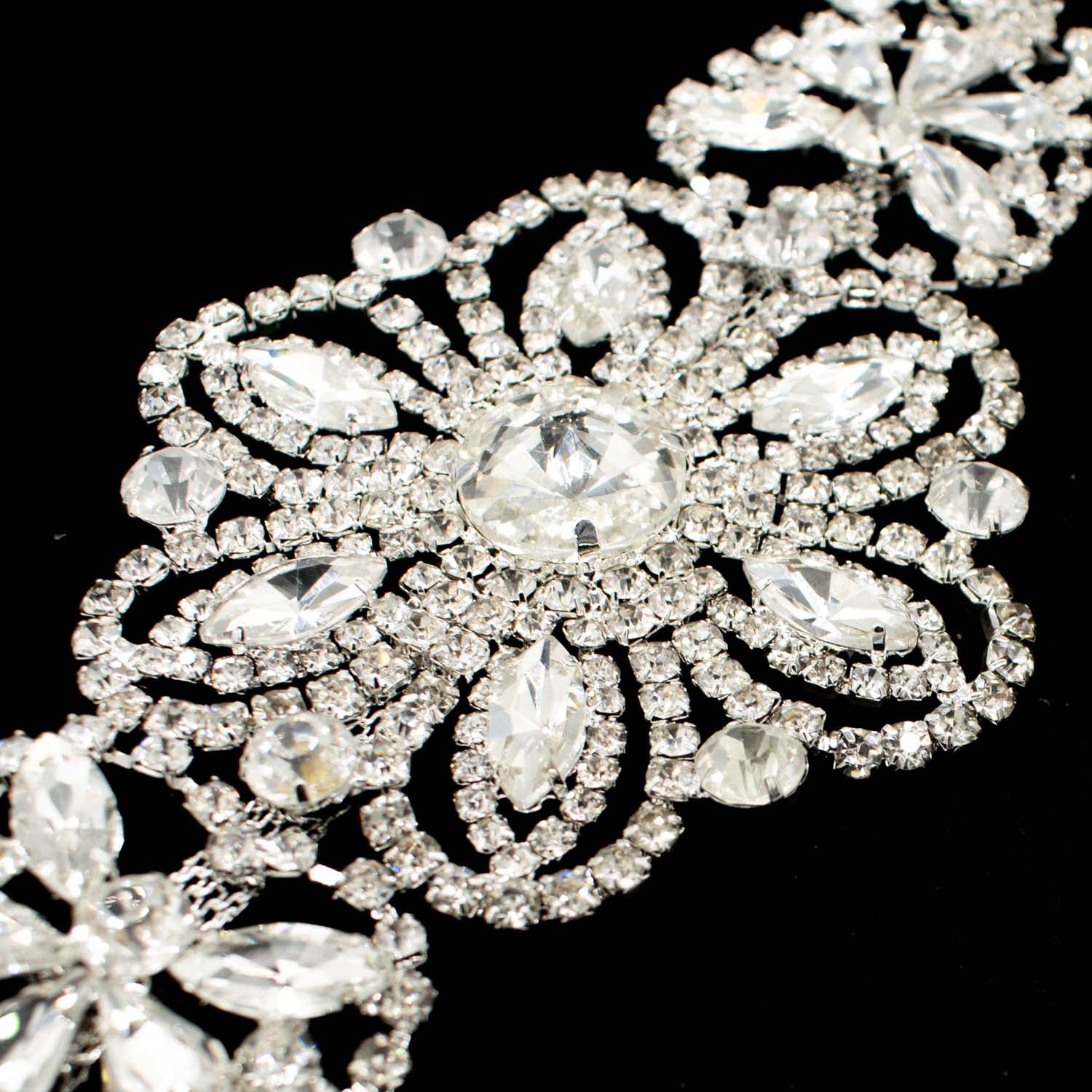 Diamante Motif Sew on Silver Luxury Rhinestone Bridal Jewellery Design-3