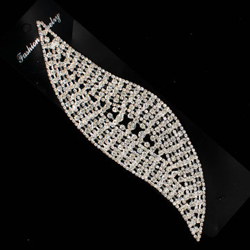 Diamante Leaf Motif Sew on Silver Luxury Rhinestone Bridal Jewellery