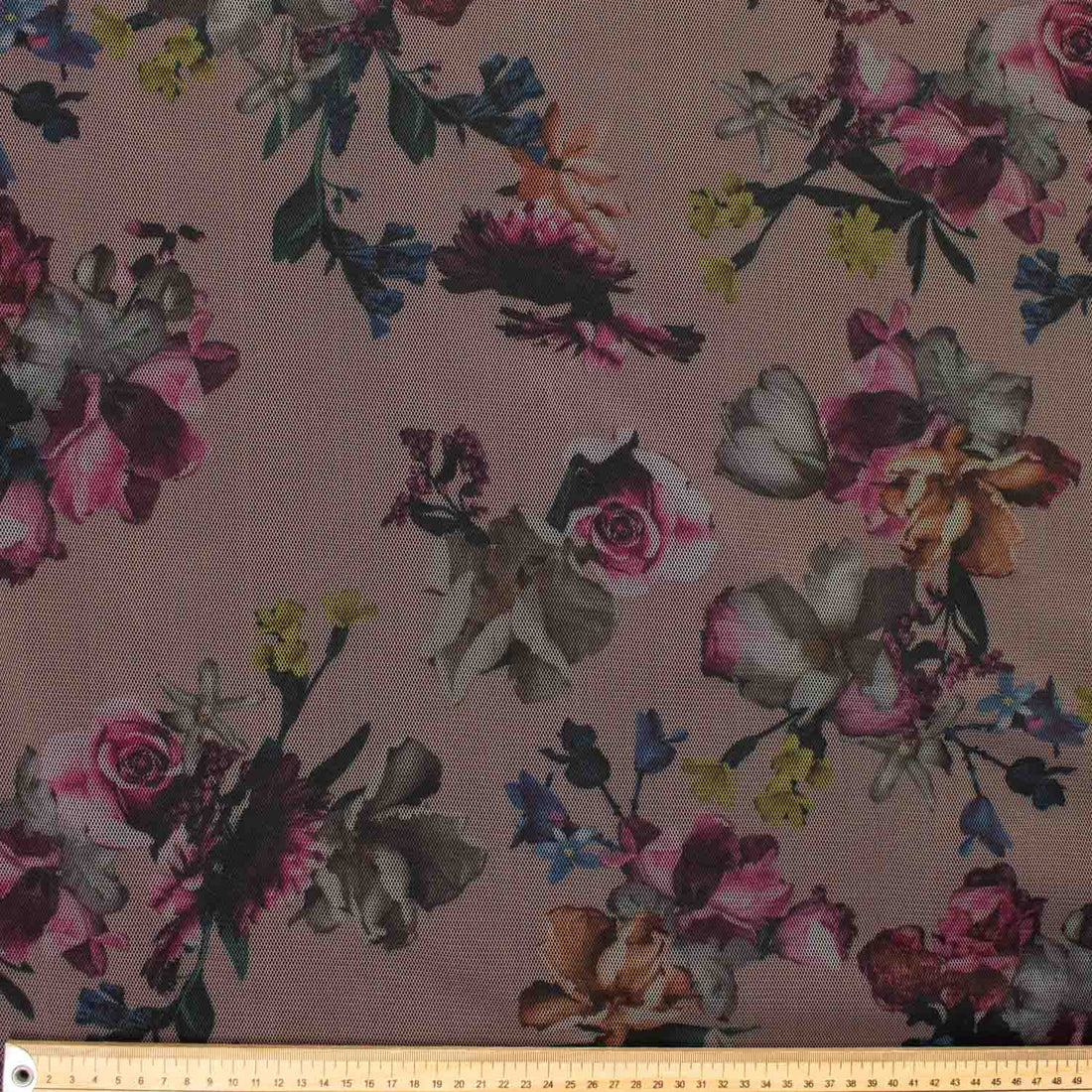 Digital Printed Fine Soft English Tulle Black & Red Rose