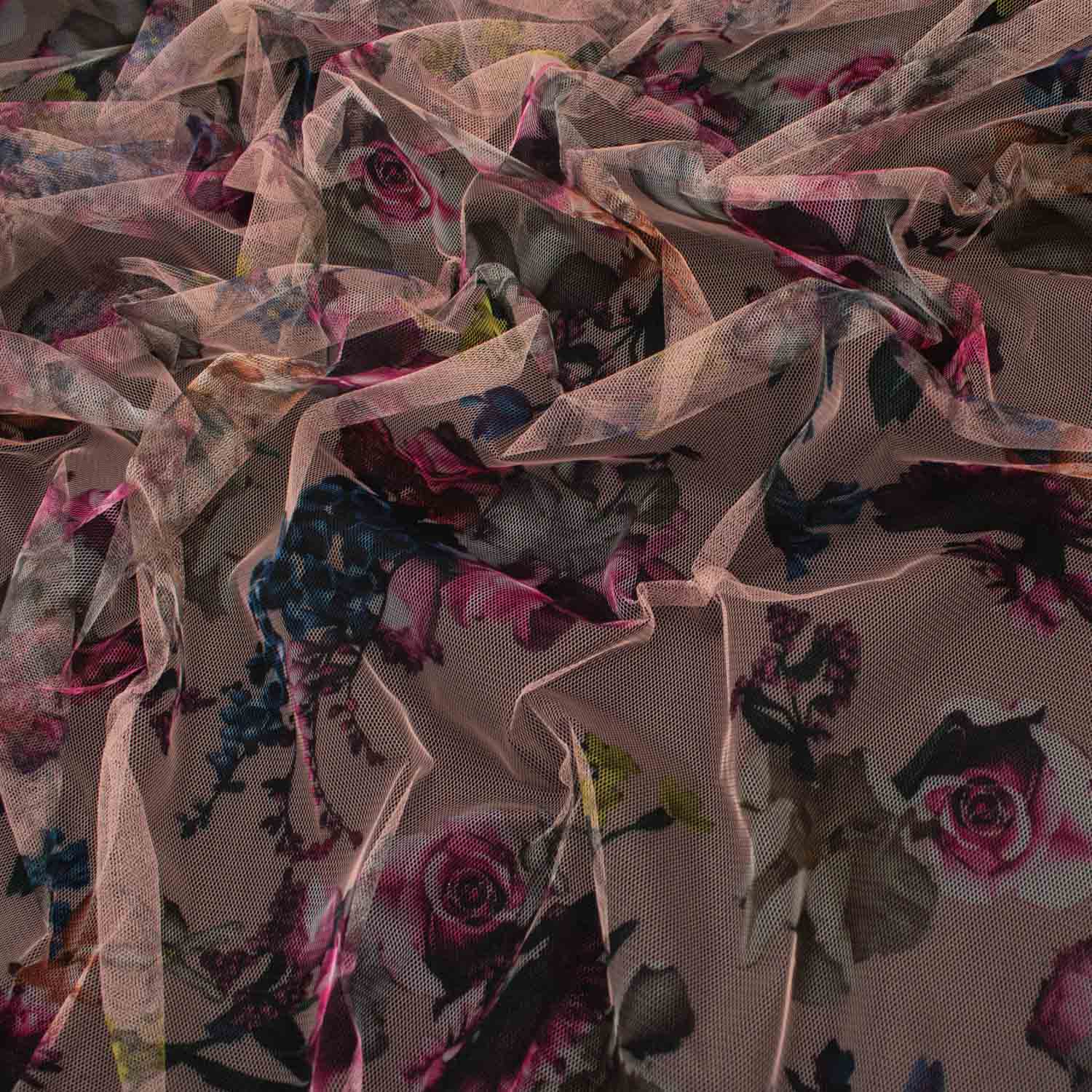 Digital Printed Fine Soft English Tulle Bright Pink Blossom