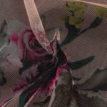 Digital Printed Fine Soft English Tulle Black & Red Rose