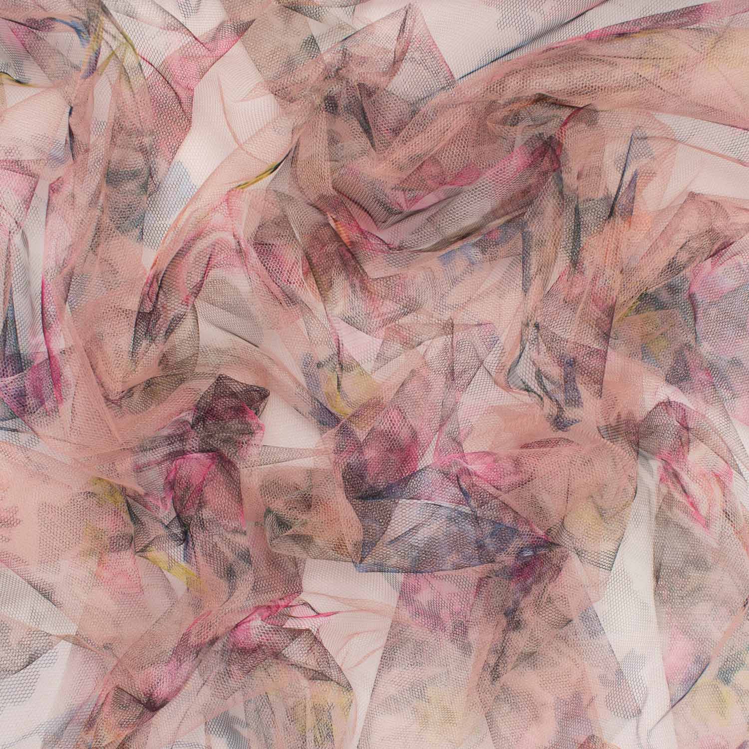 Digital Printed Fine Soft English Tulle Bright Pink Blossom