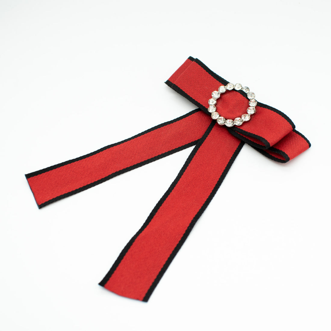 Diamante Dainty Bow Tie Brooch Red & Black
