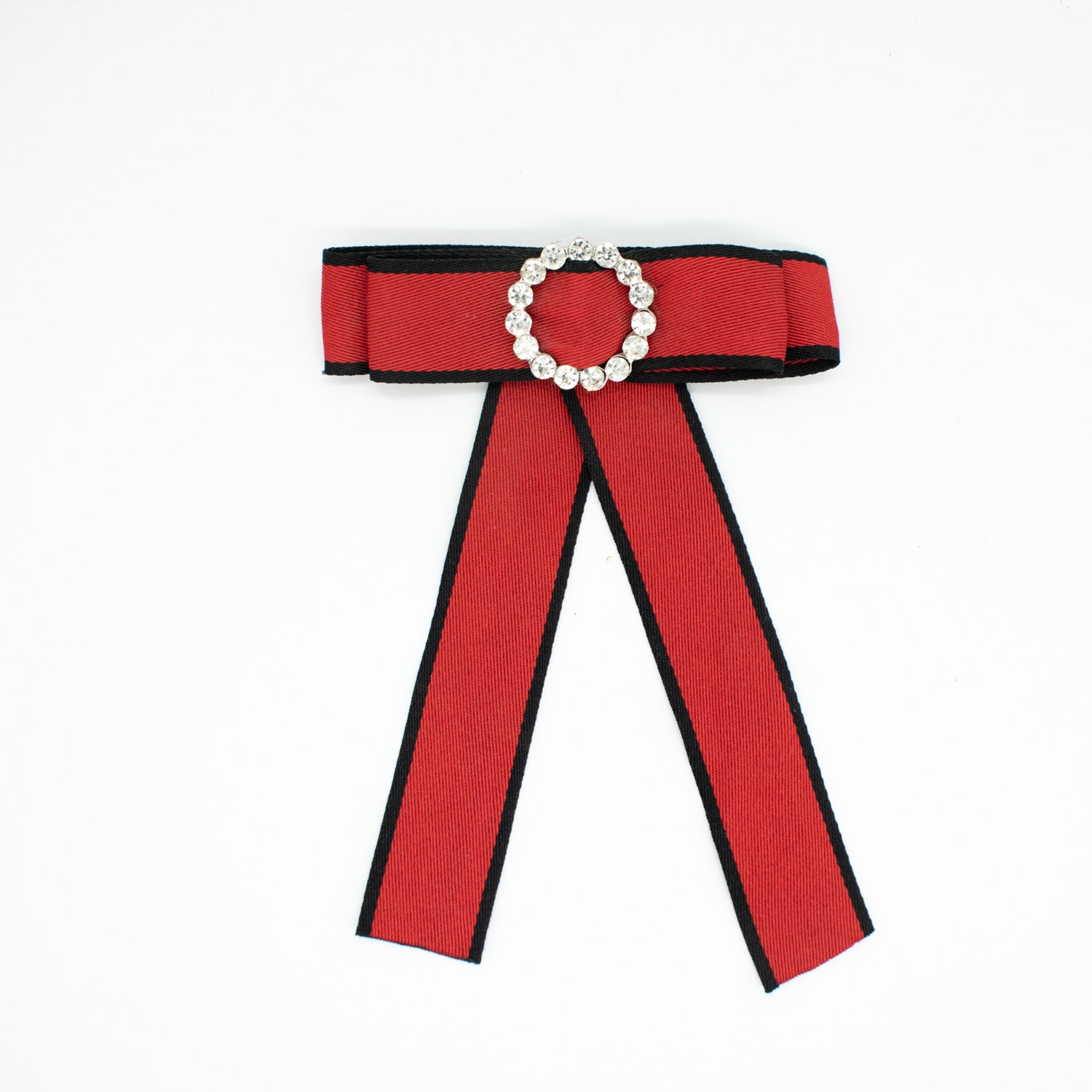 Diamante Dainty Bow Tie Brooch Red & Black