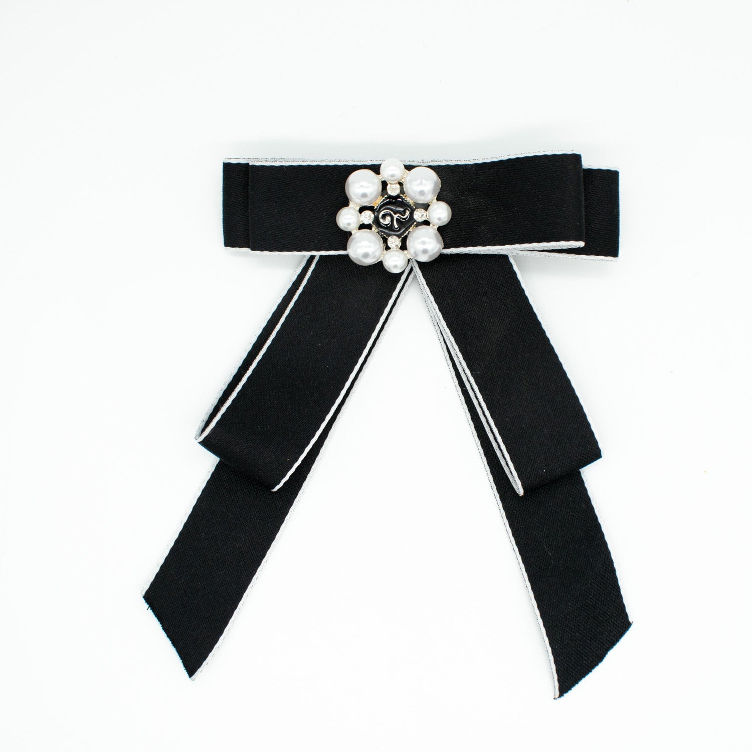 Pearl Dainty Bow Tie Brooch White & Black
