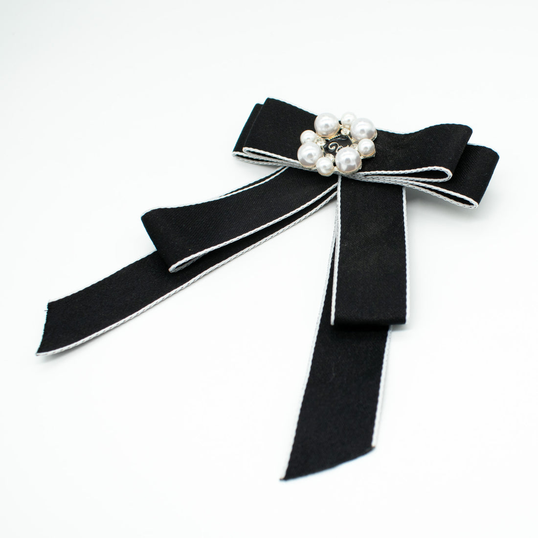 Pearl Dainty Bow Tie Brooch White & Black