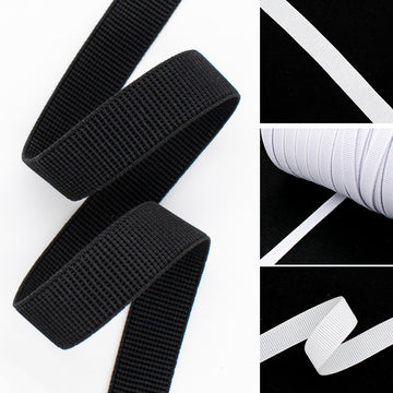 High Density Ribbed Non-Roll Elastic Black & White