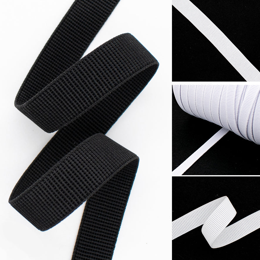 High Density Ribbed Non-Roll Elastic Black & White