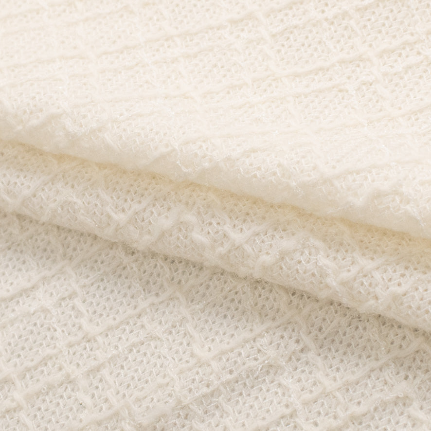 Boucle Tweed Check Embroidered Knit Cream