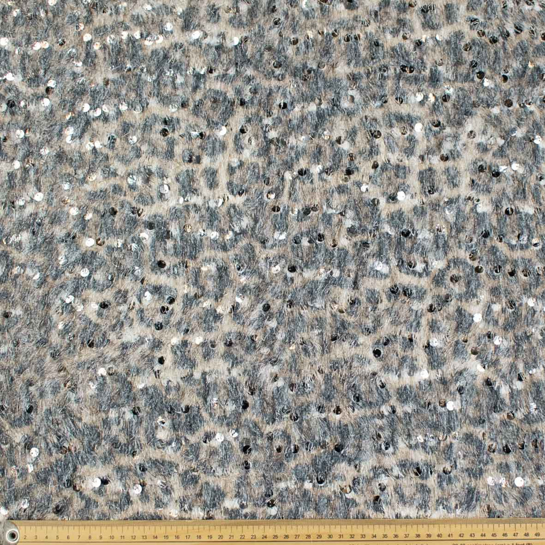 Chic Luxury Shaggy Silver Leopard Faux Fur with Sequins