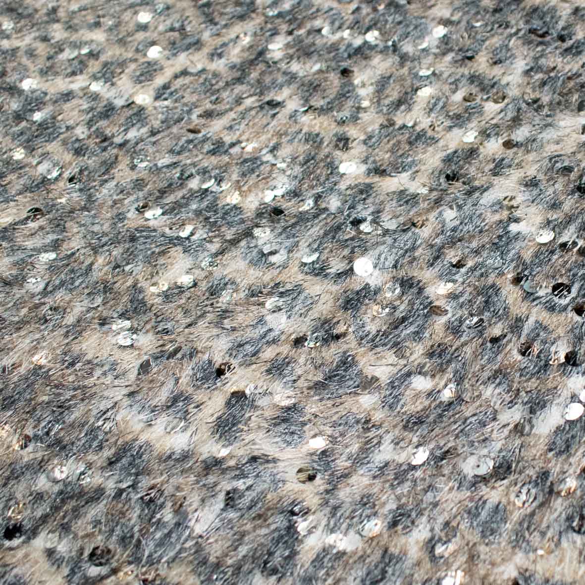Chic Luxury Shaggy Silver Leopard Faux Fur with Sequins