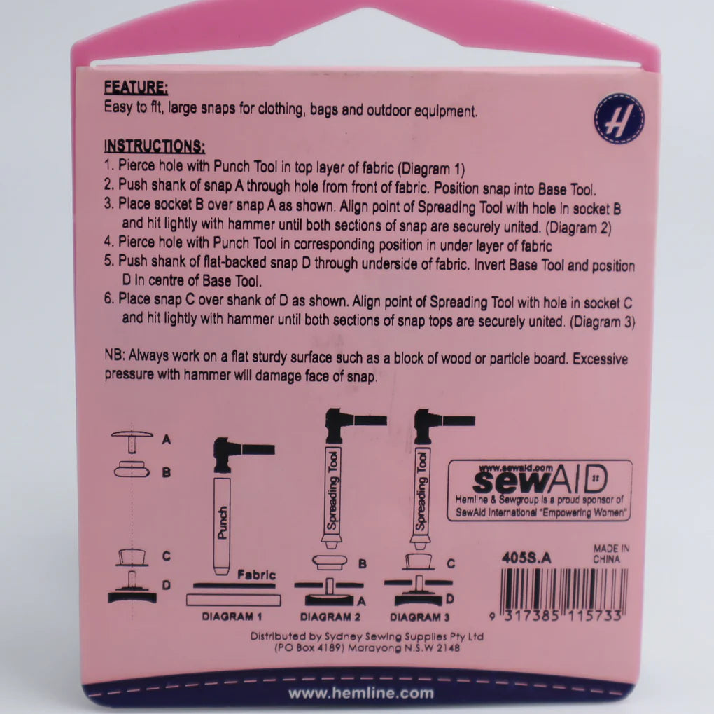Hemline Heavy Duty Snaps With Tool Nickel - 15mm - Set of 12