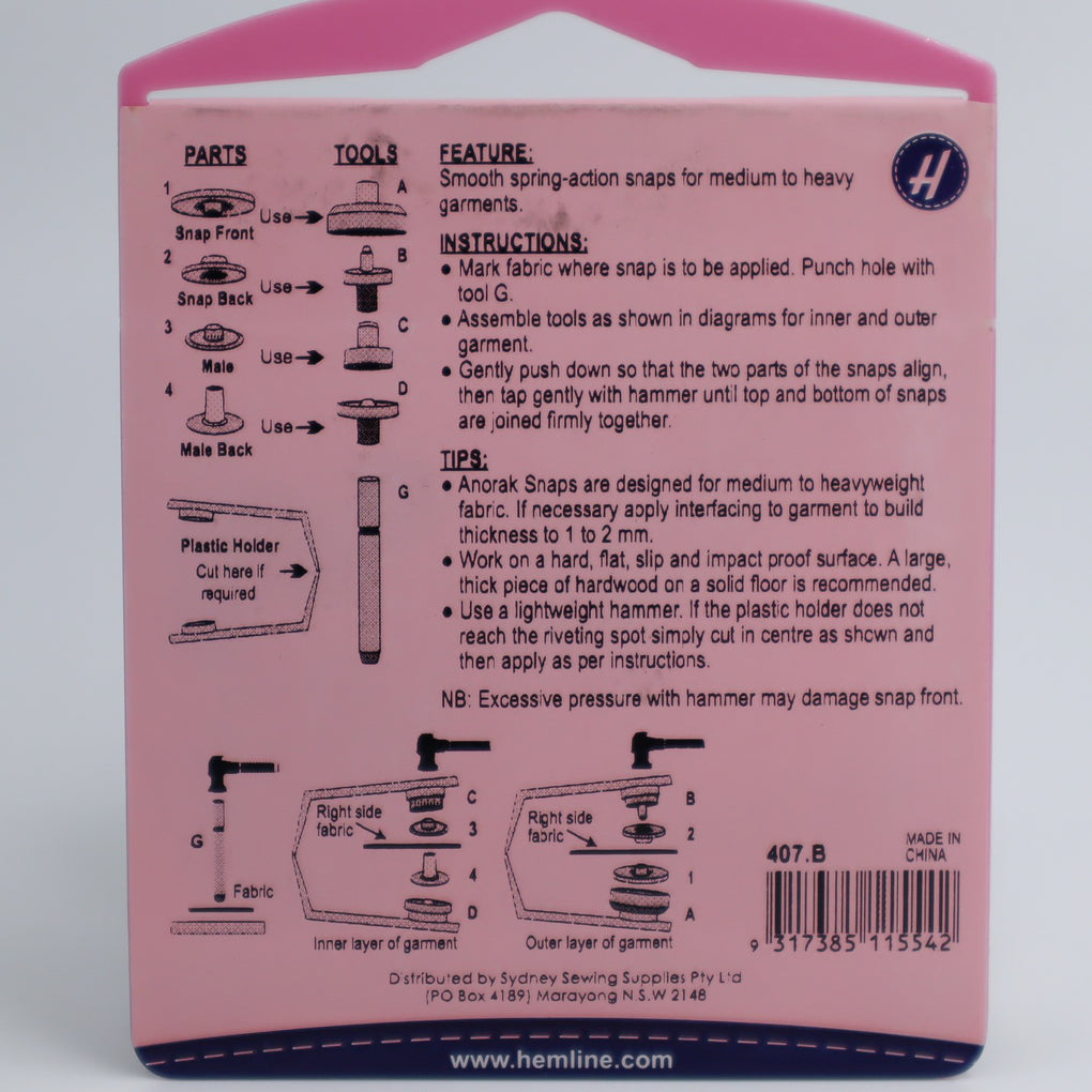 Hemline Anorak/Jacket Snaps With Tool Bronze - 15mm - Set of 10