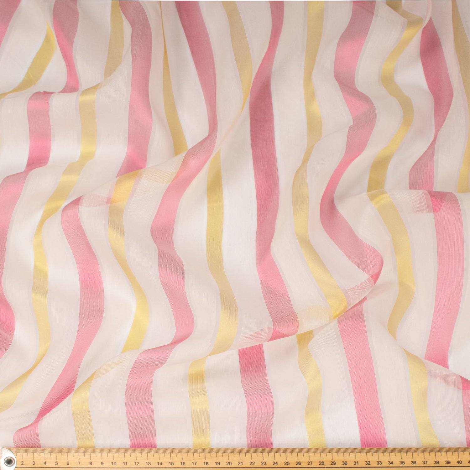 Corvaja by Zepel Curtaining Sheer Teal & Gold Stripes