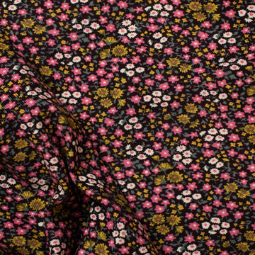 Cotton Corduroy Prints Design 20 Pink Florals on Brown
