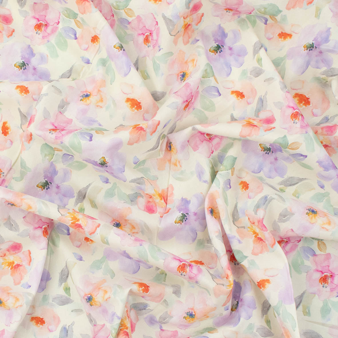 Pure Cotton Lawn Watercolour Prints SS-41836 - Floral Bloom on Ivory