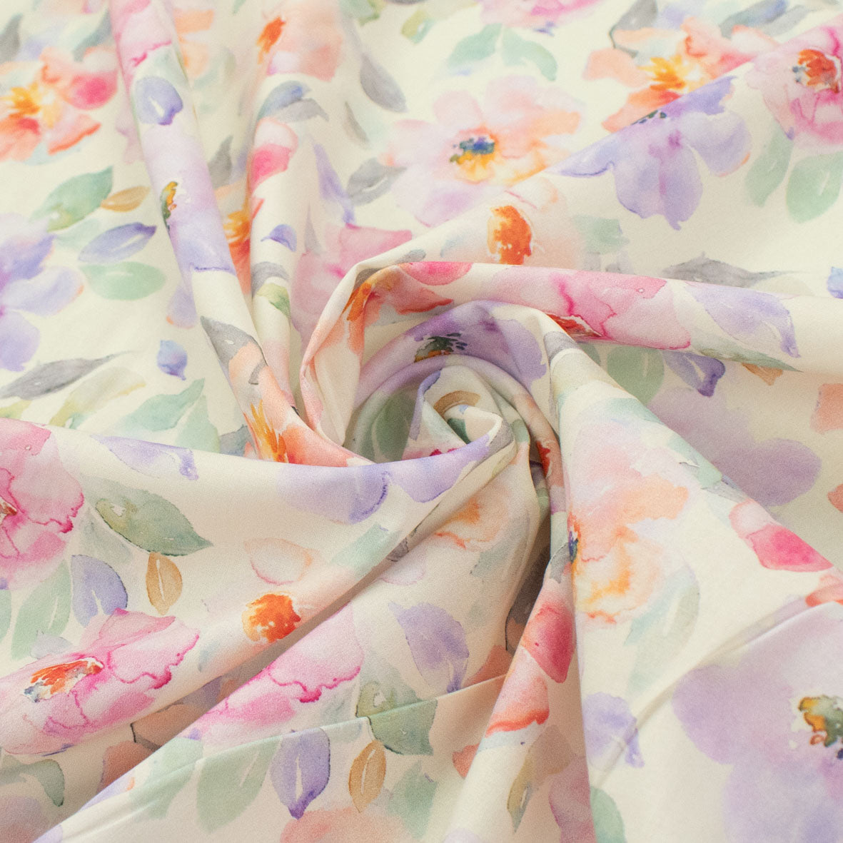 Pure Cotton Lawn Watercolour Prints SS-41836 - Floral Bloom on Ivory