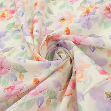 Pure Cotton Lawn Watercolour Prints SS-41836 - Floral Bloom on Ivory