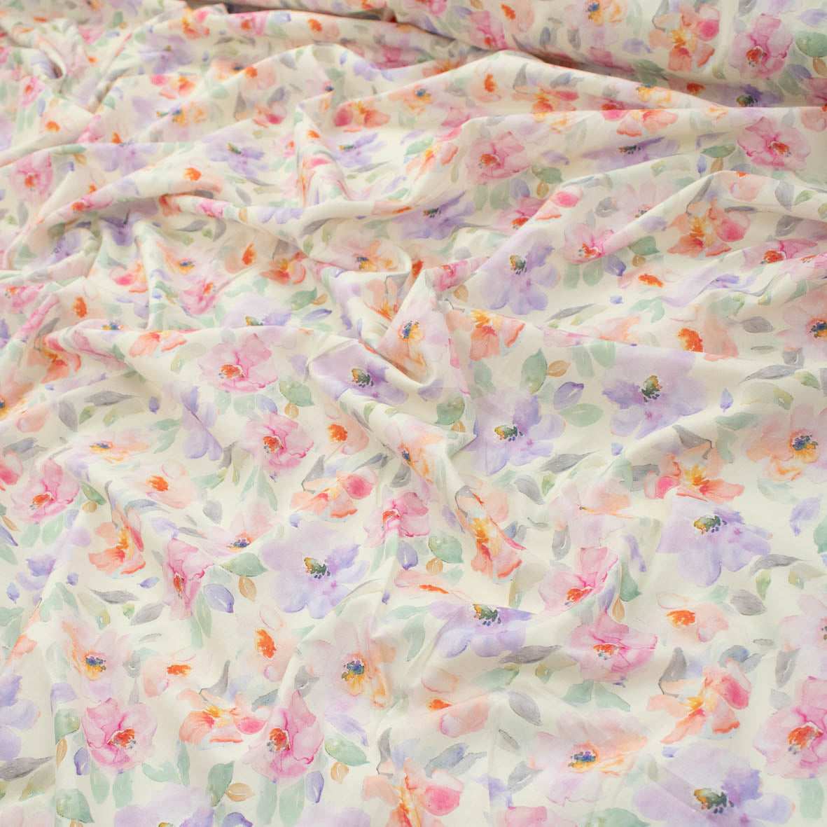 Pure Cotton Lawn Watercolour Prints SS-41836 - Floral Bloom on Ivory