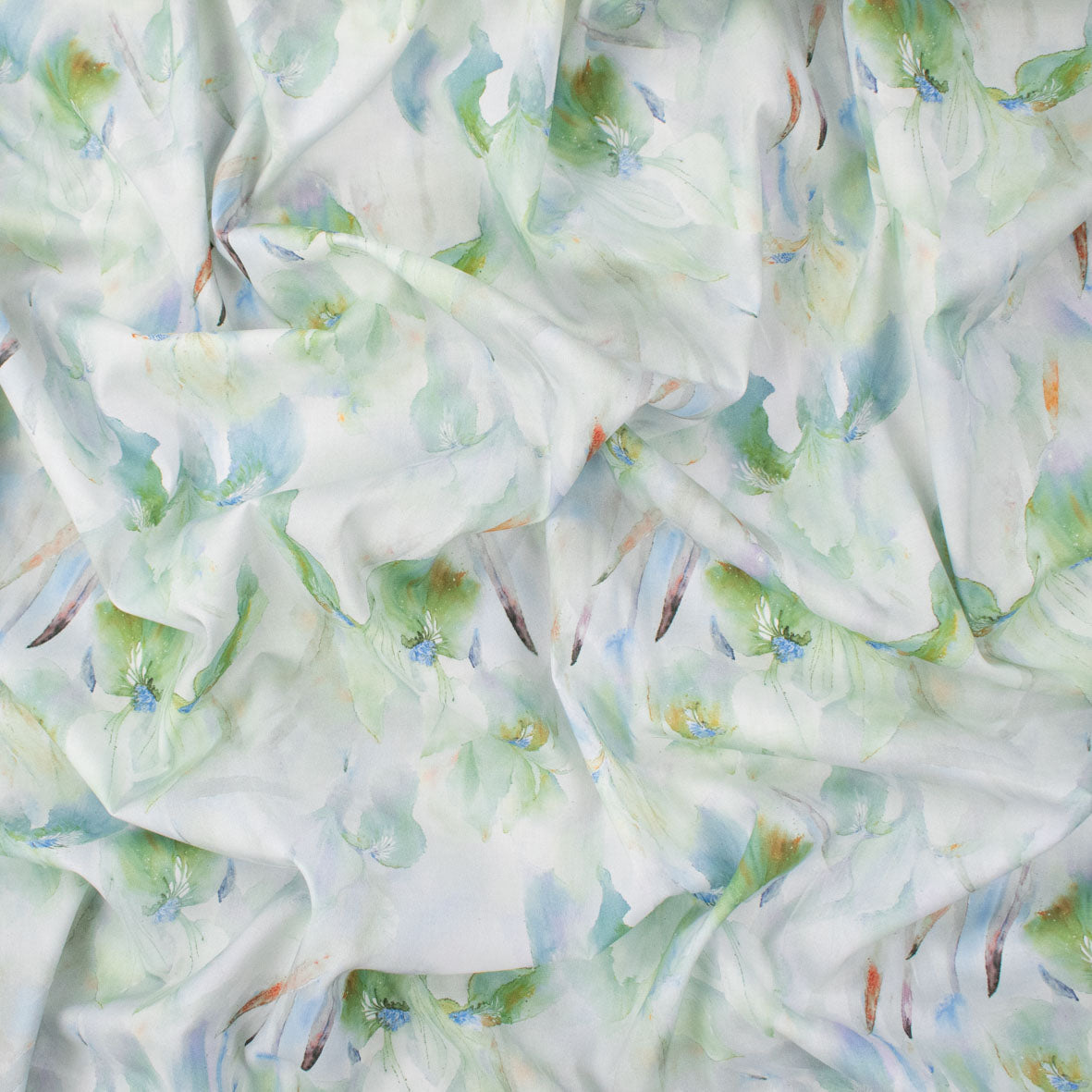 Pure Cotton Lawn Watercolour Prints SS41838 - Iris Garden Soft Green