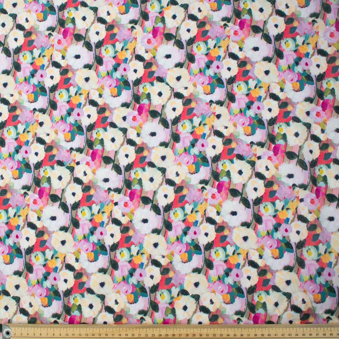 Pure Cotton Lawn Watercolour Prints SS41843 - Impressionist Bloom Blush & Coral