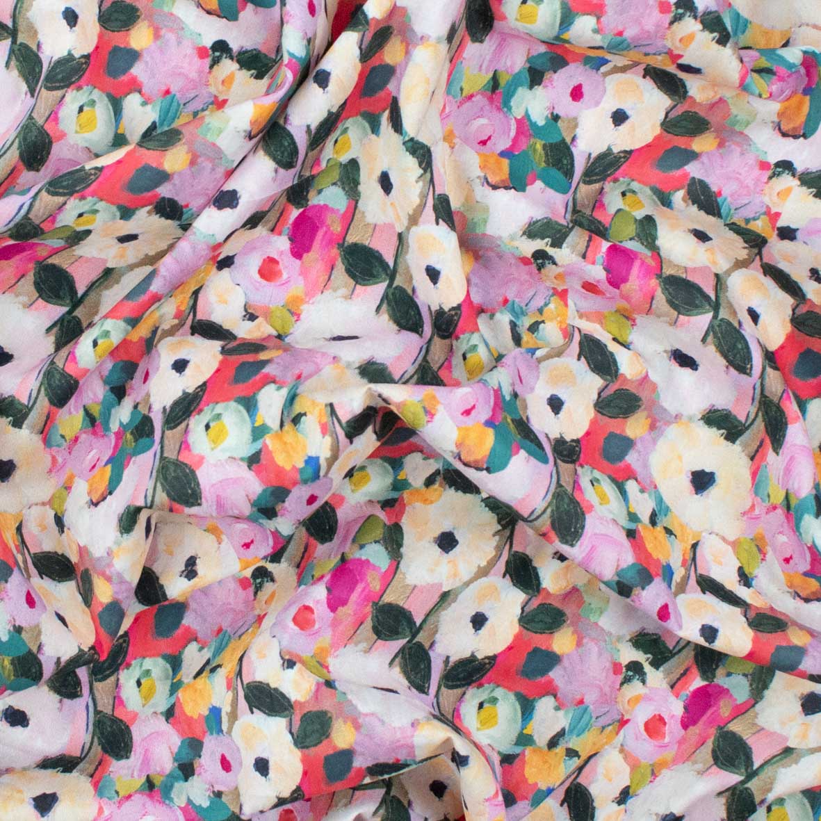 Pure Cotton Lawn Watercolour Prints SS41843 - Impressionist Bloom Blush & Coral