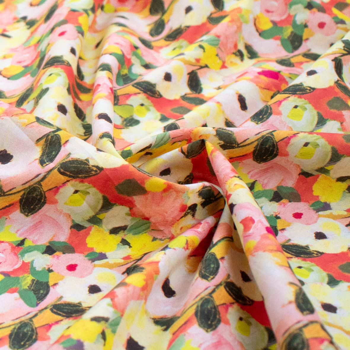 Pure Cotton Lawn Watercolour Prints SS41843 - Impressionist Bloom Sunset Garden