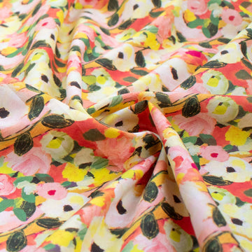 Pure Cotton Lawn Watercolour Prints SS41843 - Impressionist Bloom Sunset Garden