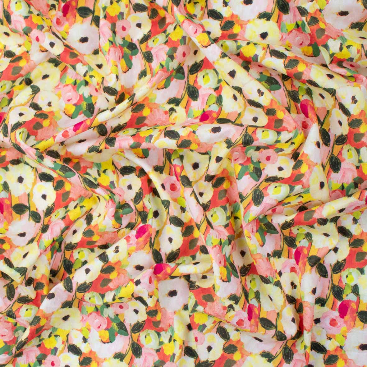 Pure Cotton Lawn Watercolour Prints SS41843 - Impressionist Bloom Sunset Garden