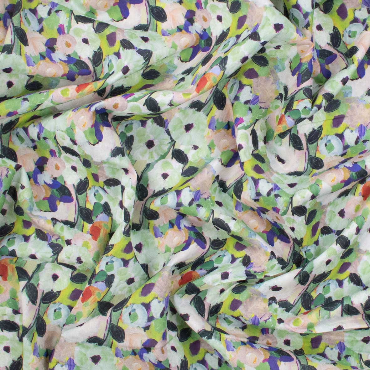 Pure Cotton Lawn Watercolour Prints SS41843 - Impressionist Bloom Meadow Green