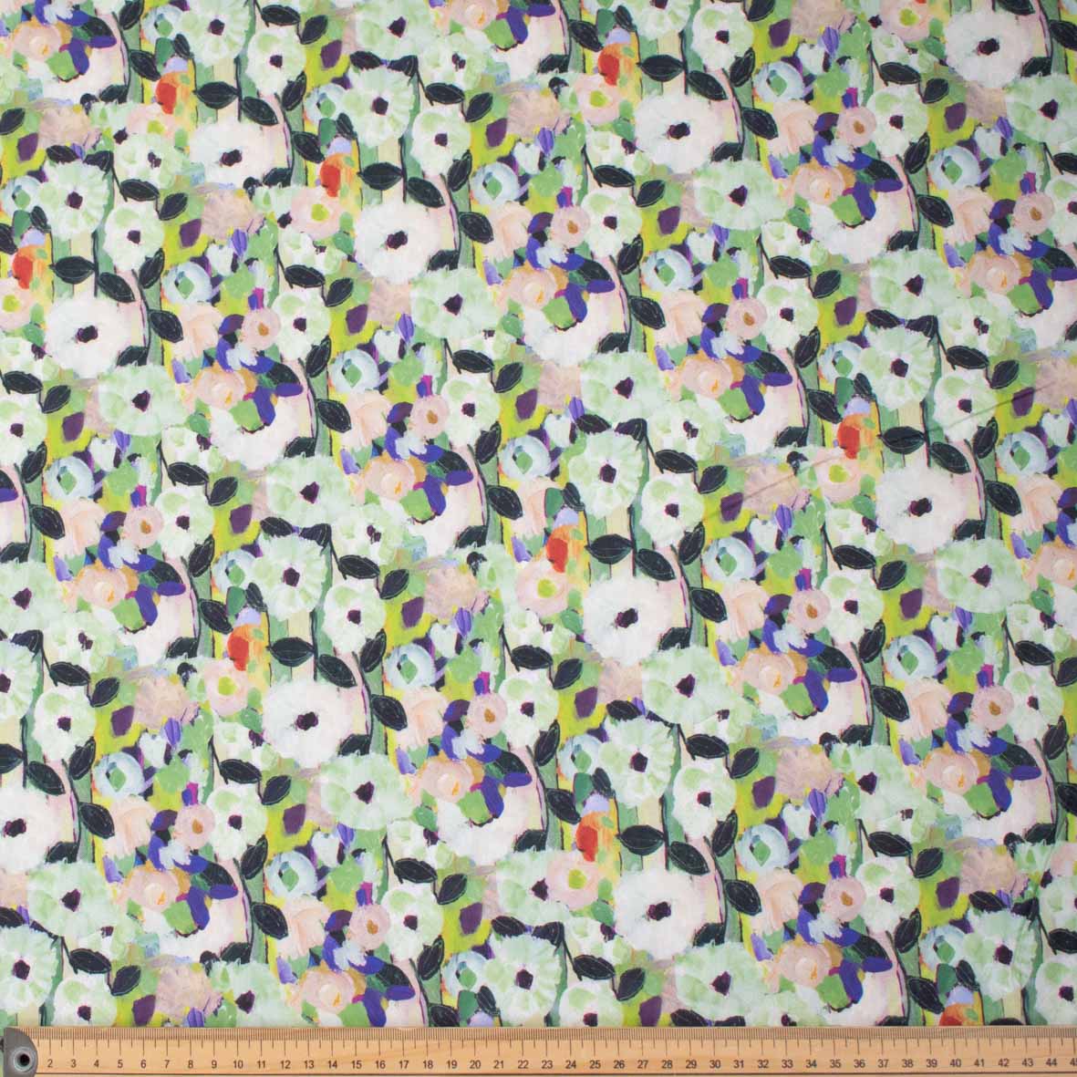 Pure Cotton Lawn Watercolour Prints SS41843 - Impressionist Bloom Meadow Green