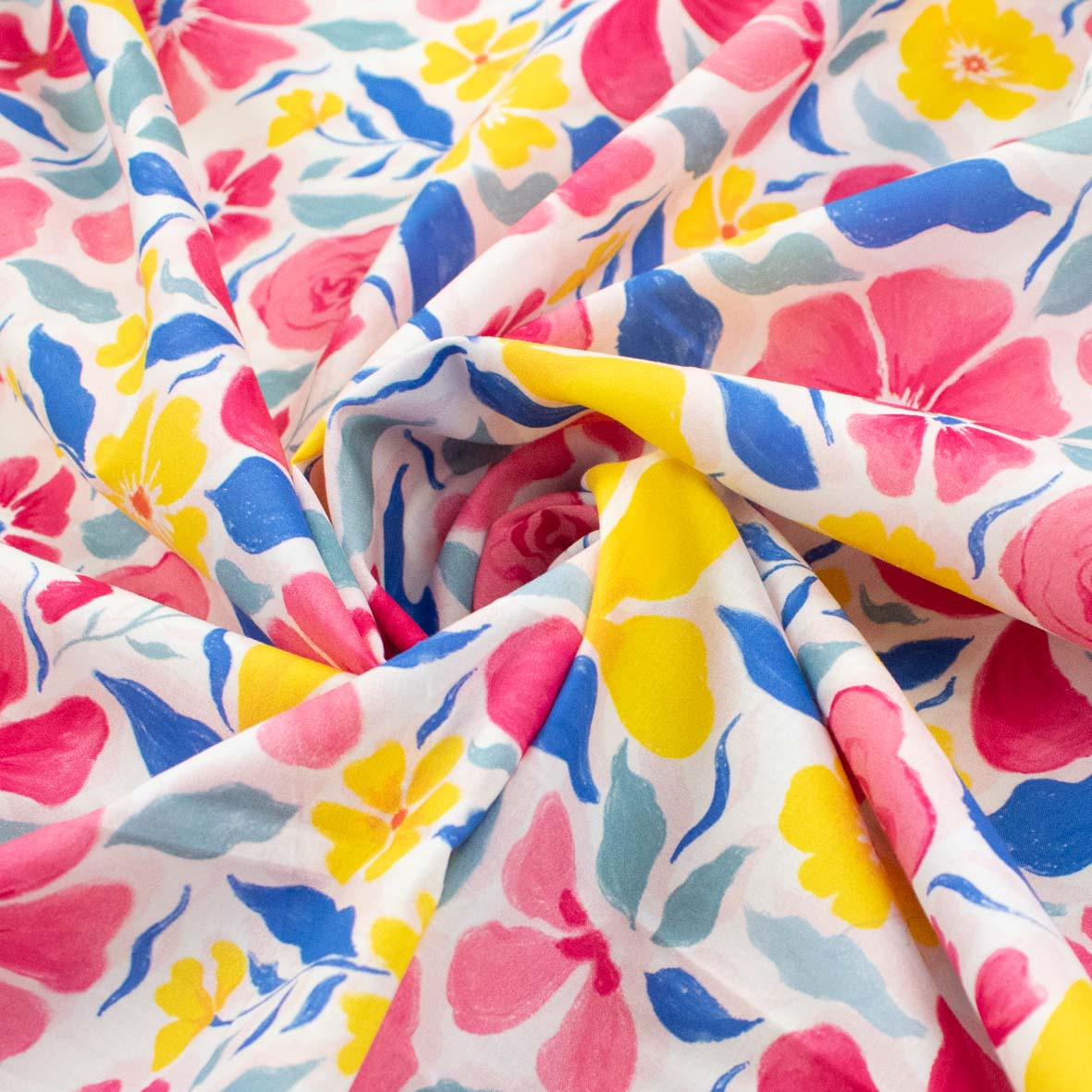 Pure Cotton Lawn Watercolour Prints SS41842 - Vibrant Bloom Garden Sunset Pink