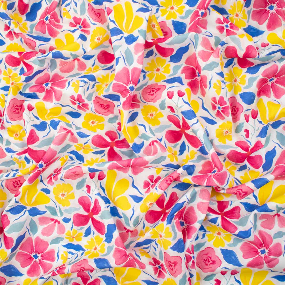 Pure Cotton Lawn Watercolour Prints SS41842 - Vibrant Bloom Garden Sunset Pink