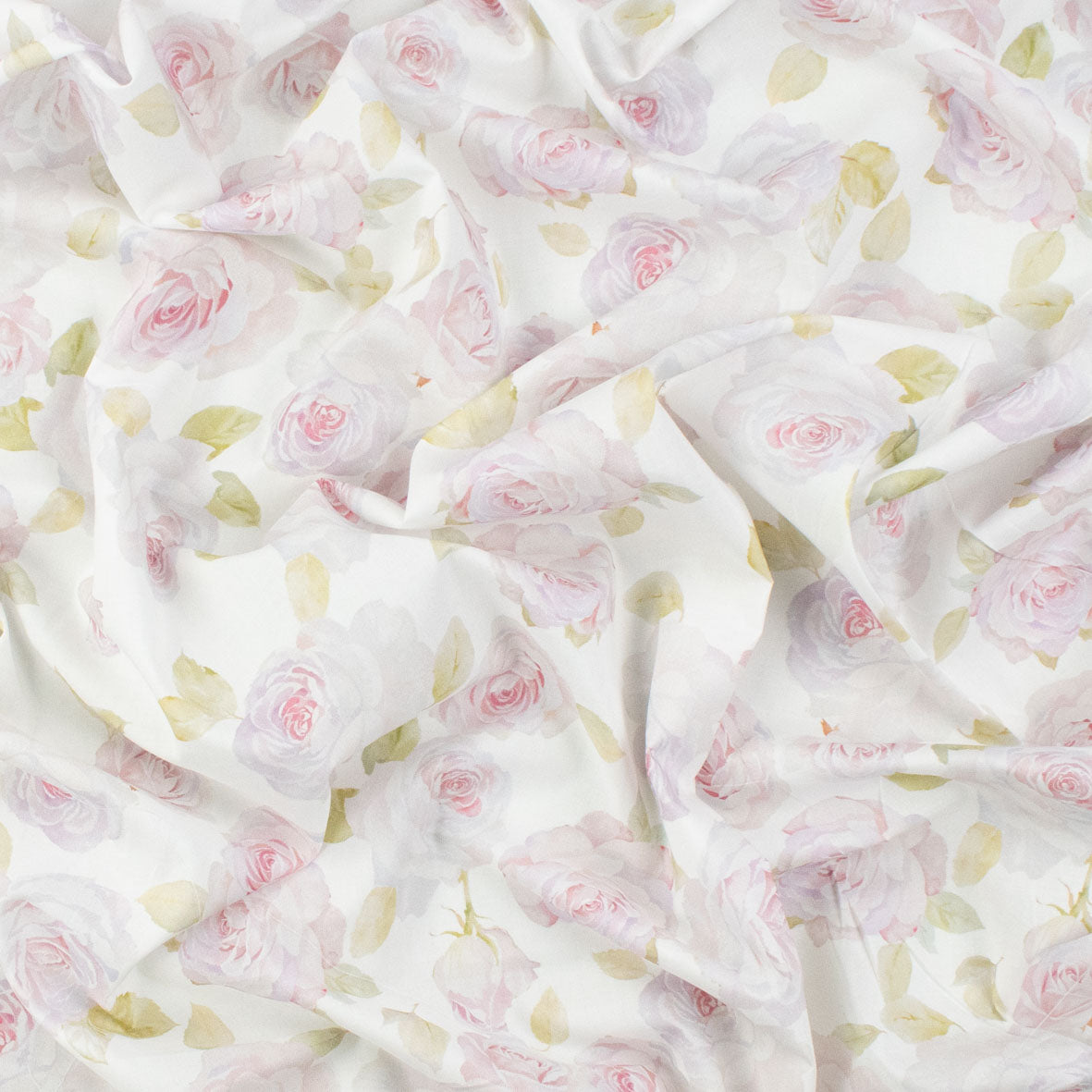 Pure Cotton Lawn Watercolour Prints SS41873 - Romantic Rose on White