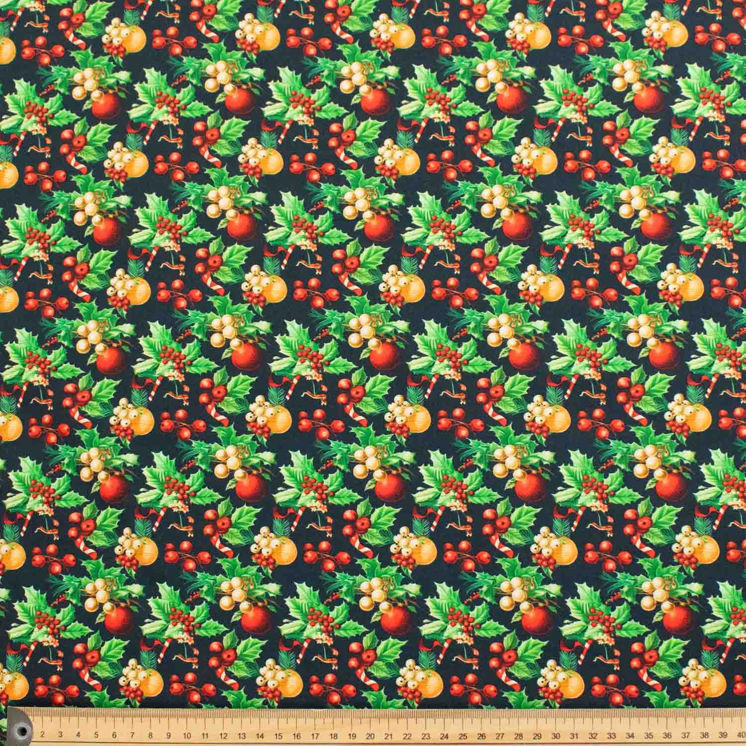 Christmas Decorations on Navy Christmas Cotton Prints