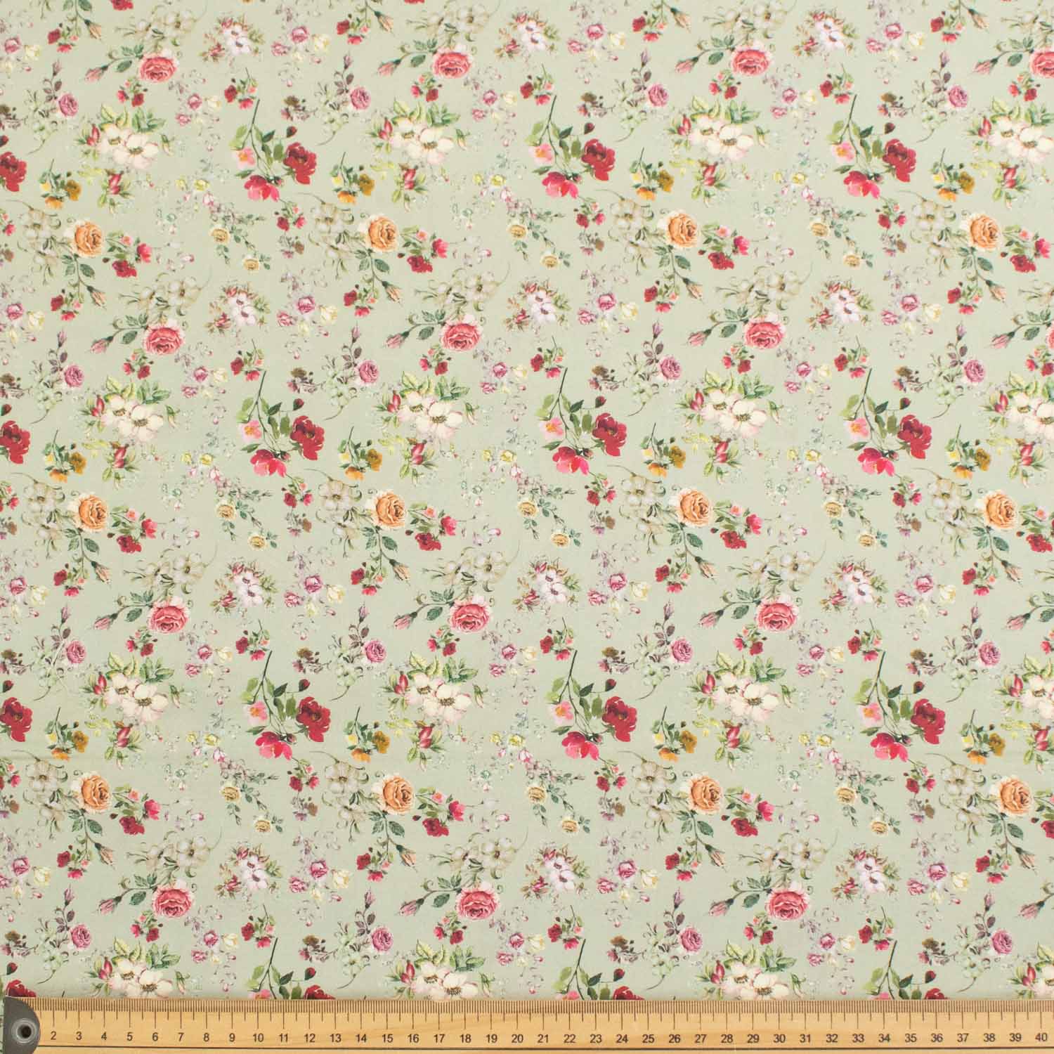 Green Floral Vintage Cotton Print