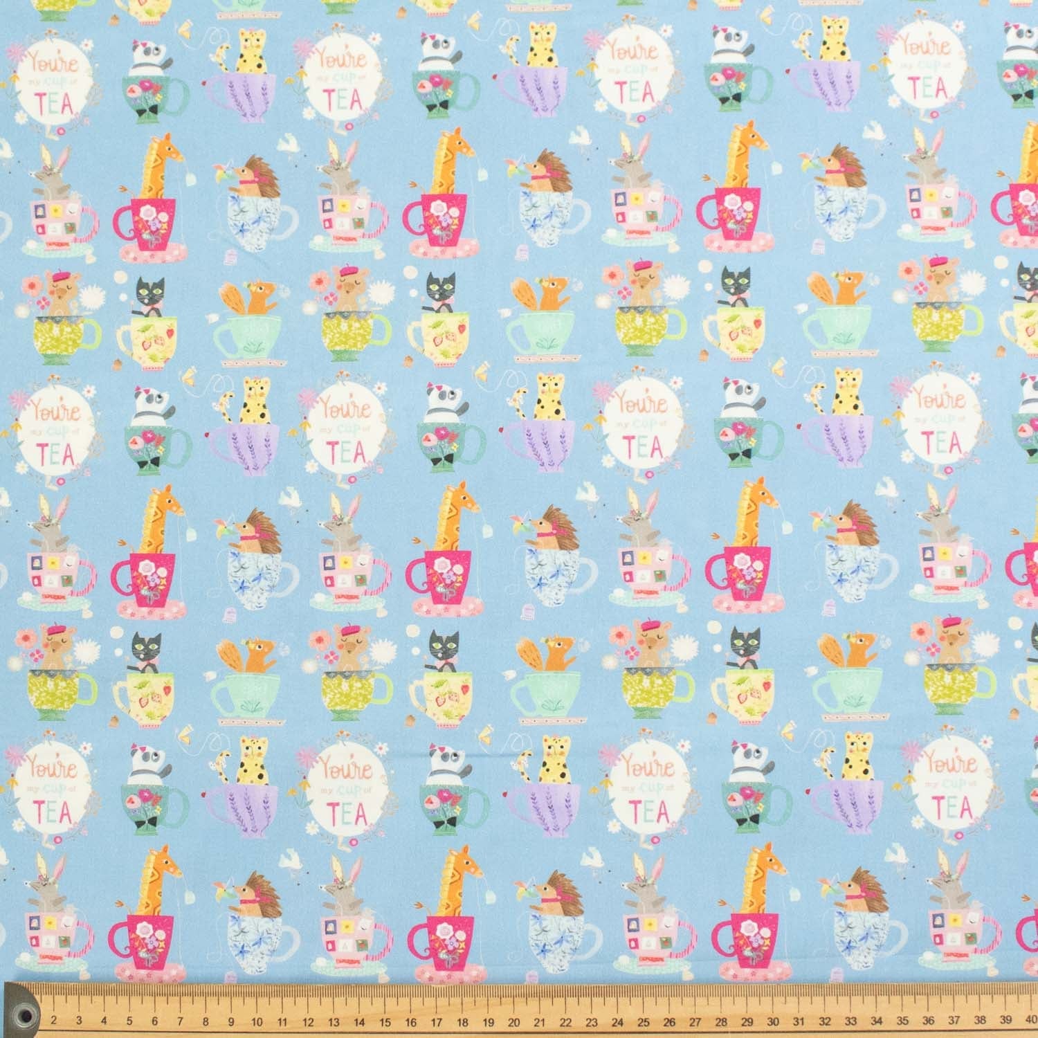 Blue You're My Cup Of Tea Novelty Cotton Print
